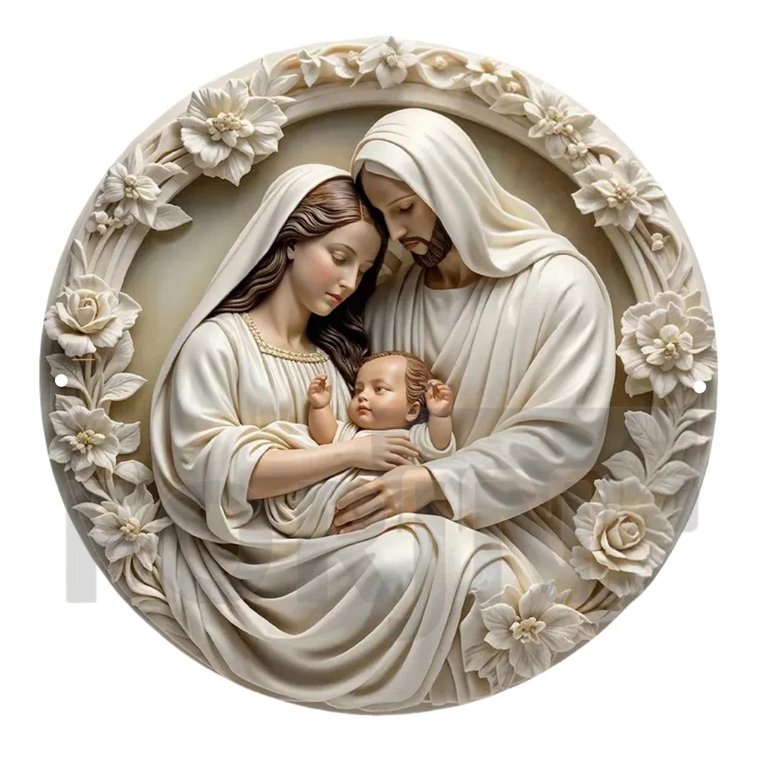 2D "Nativity" Christmas Themed Art Wreath Round Metal Sign,Home,room,Cafe, Farmhouse Office Wall Decor,Jesus Enthusiasts's Gift