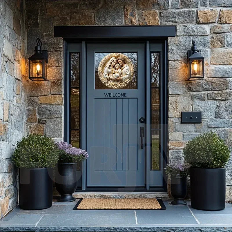 2D "Nativity" Christmas Themed Art Wreath Round Metal Sign,Home,room,Cafe, Farmhouse Office Wall Decor,Jesus Enthusiasts's Gift