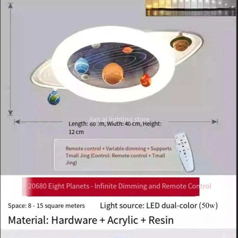 LED Children's Room Lamp Boys' Bedroom Lamp Modern and Simple Girl's Princess Room Planetary Trajectory Ceiling Lamp