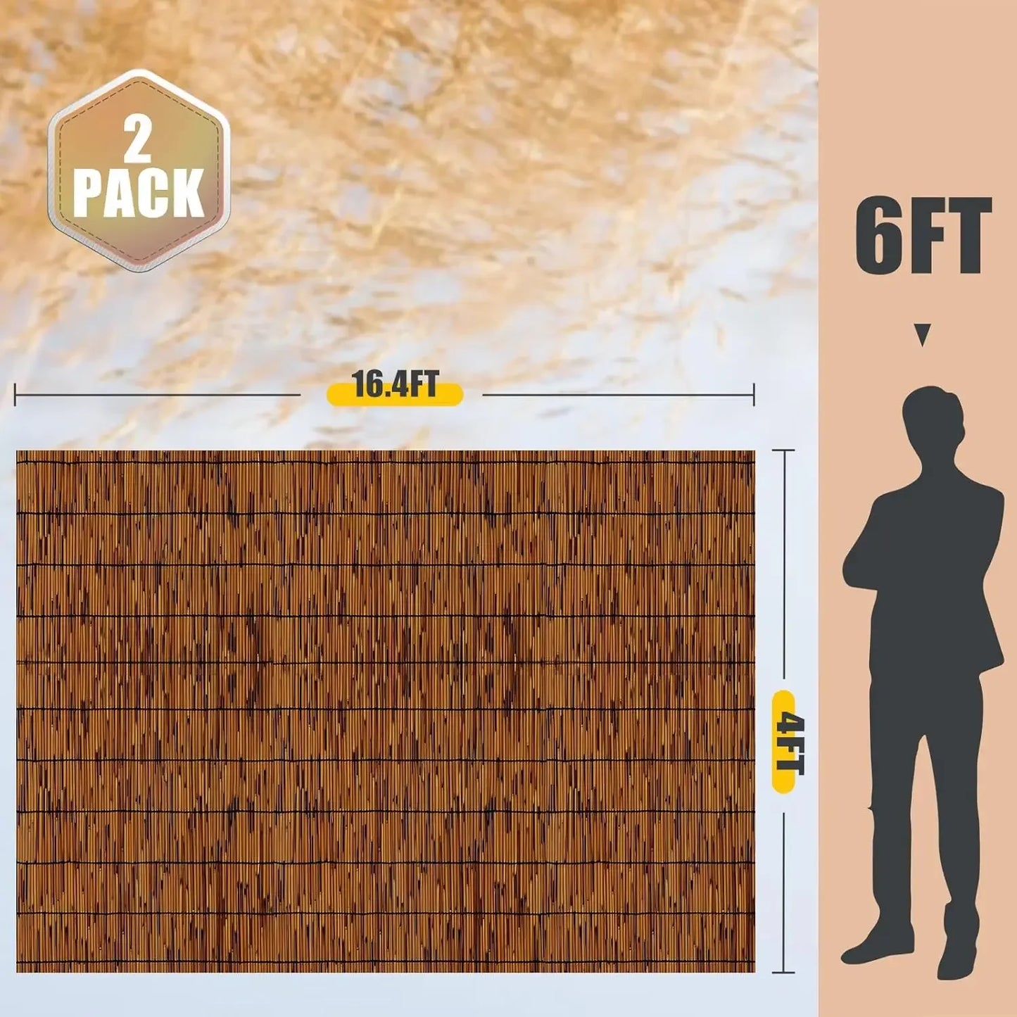 XMSJ Natural Reed Fence 2 Pack Privacy Screening Outdoor
