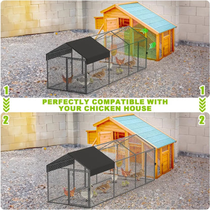 Garden Furniture  Large Metal Chicken Coop Chicken Run with Cover for 10-12 Chickens 120"×40"×40" 、Cage Hen House Outdoor