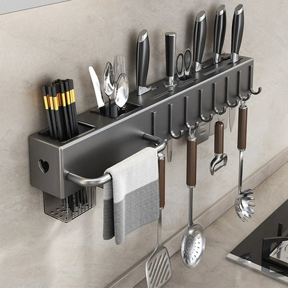 Wall Mounted Kitchen Knife Pot Cover Storage Rack Chopstick Organizer
