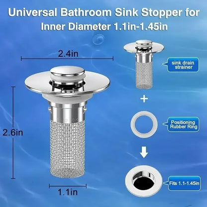 Two Pack Sink Drain Strainers With Pop Up Stopper Basket