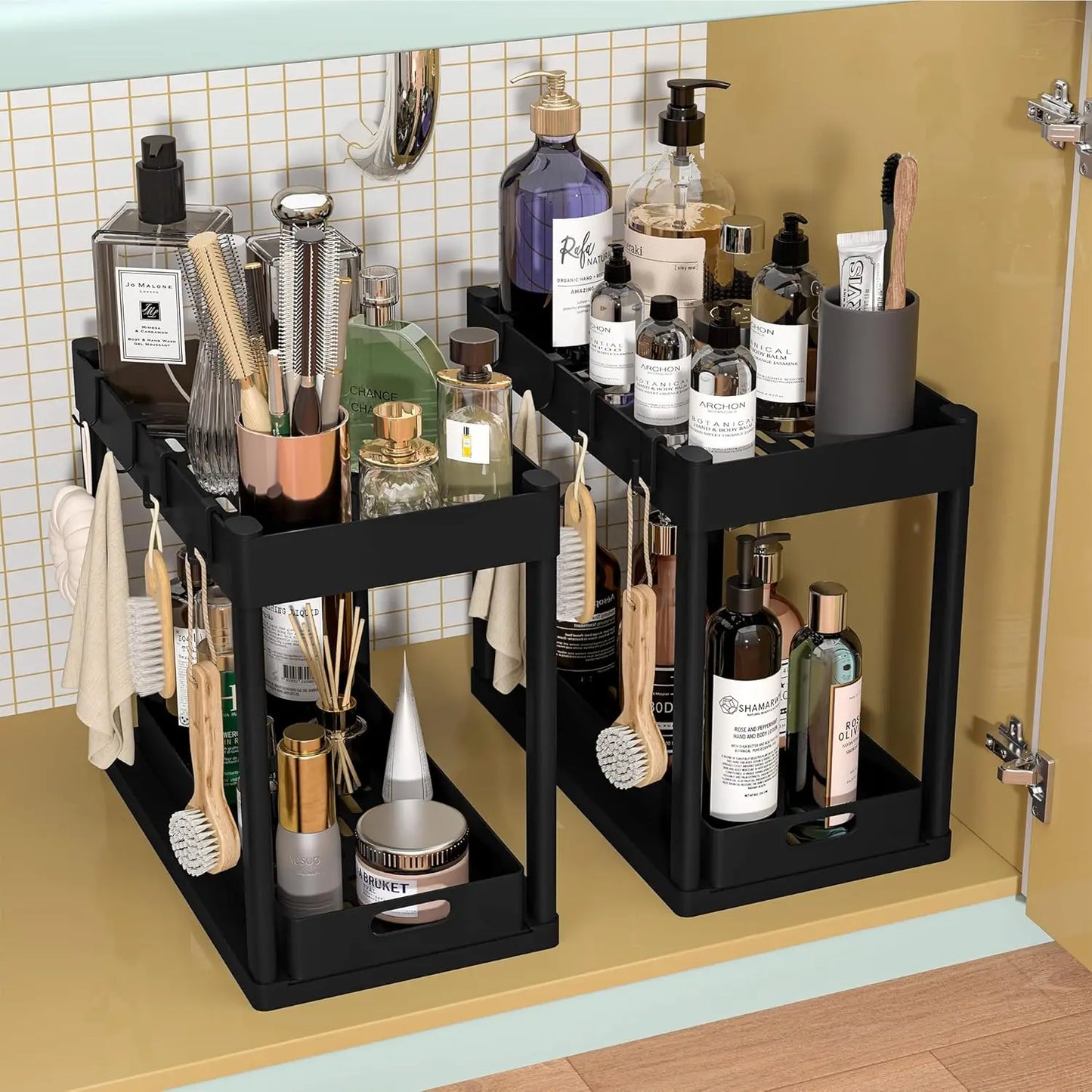 Under Sink Pull Out Storage Rack Double Tier Shelving Unit