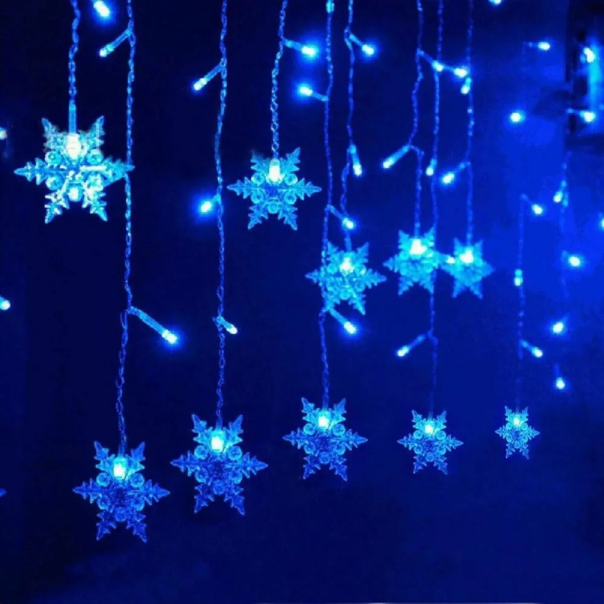 1pc 96 LED Solar Powered Snowflakes Curtain Lights Christmas Snowflakes Waterproof Lights For Christmas Party Wedding Decoration
