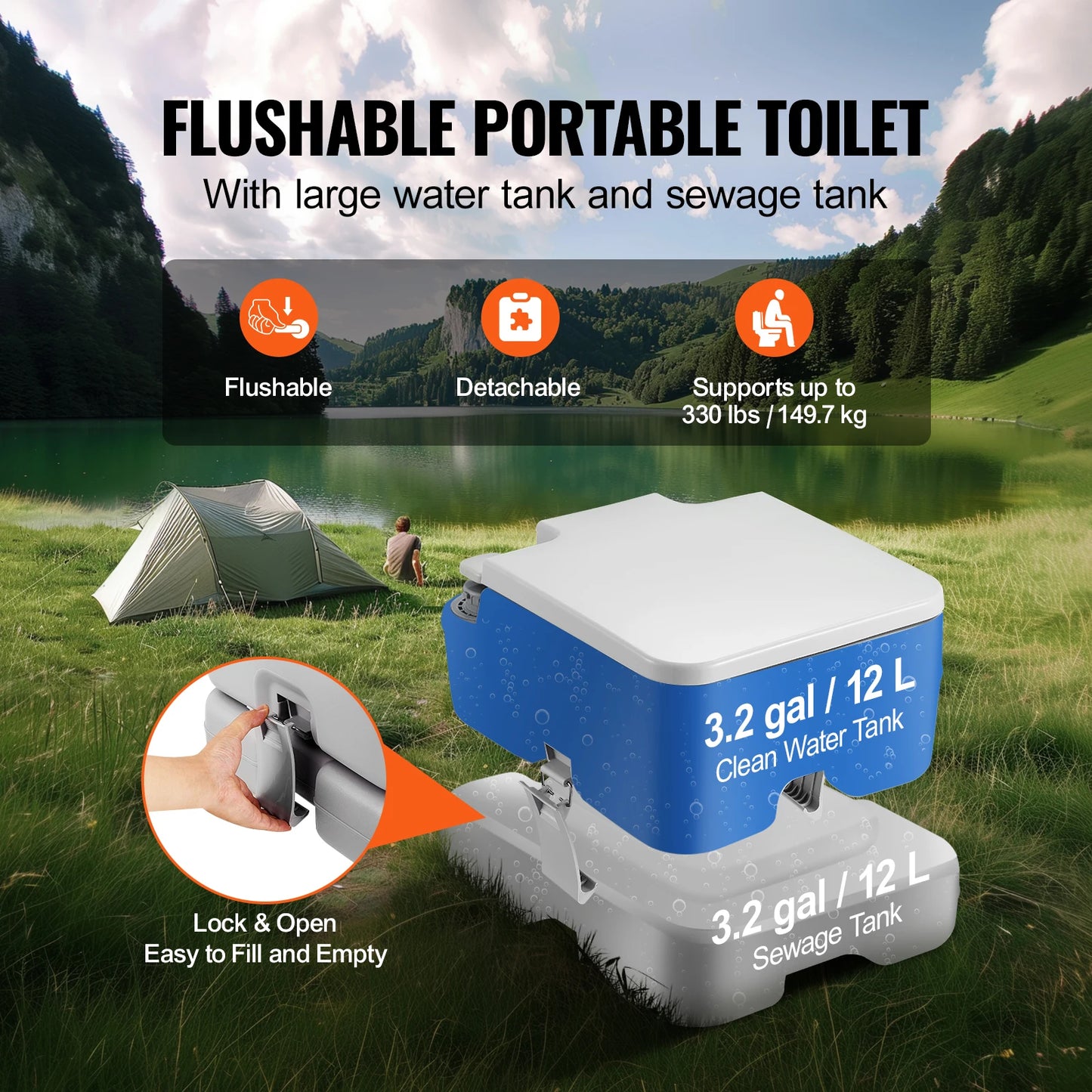 SucceBuy Portable Camping Toilet With Pressurized Flush Odourless Cyclone System