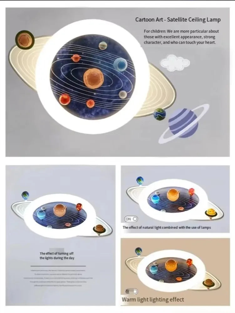 LED Children's Room Lamp Boys' Bedroom Lamp Modern and Simple Girl's Princess Room Planetary Trajectory Ceiling Lamp
