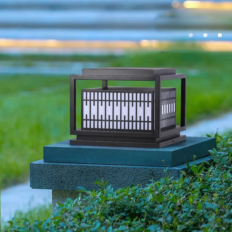 Outdoor LED Lawn Solar Lamp 85~265V Lmitated Marble Square Pillar Light 3 Color Dimmable Remote Control Steet lamp Adorn