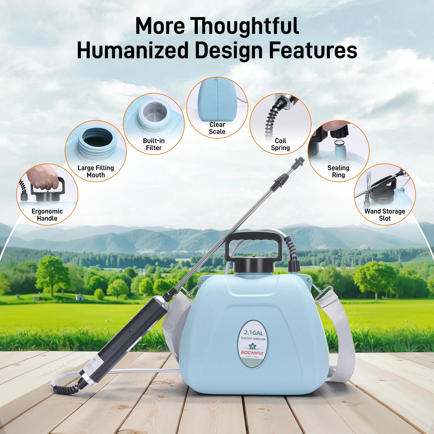 2.1 Gallon Electric Garden Sprayer with Adjustable Shoulder Strap/ Waterproof Handle/ Automatic Plant Mister/ 2000mAh Battery