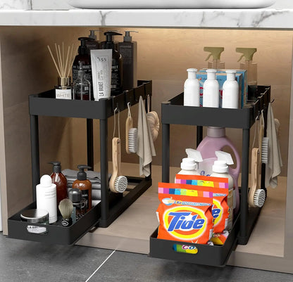 Under Sink Pull Out Storage Rack Double Tier Shelving Unit