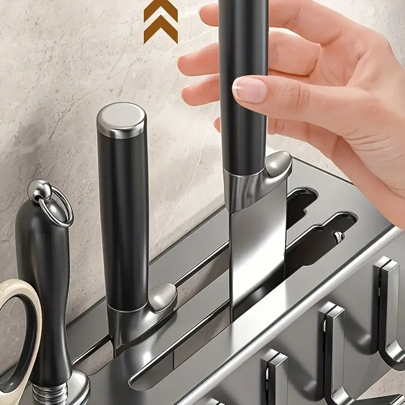 Wall Mounted Kitchen Knife Pot Cover Storage Rack Chopstick Organizer