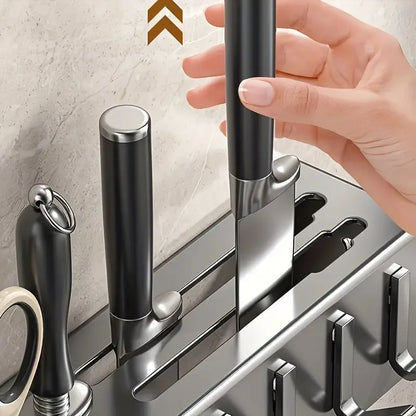 Wall Mounted Kitchen Knife Pot Cover Storage Rack Chopstick Organizer