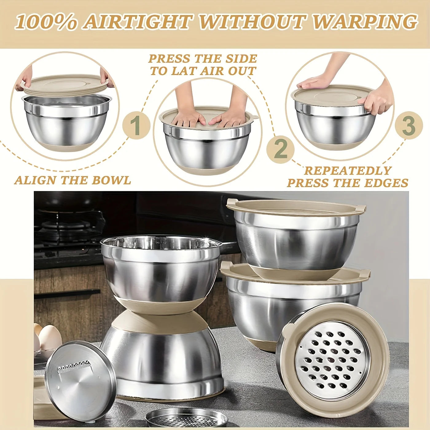 Mixing Bowls With Airtight Lids And Grater Attachments