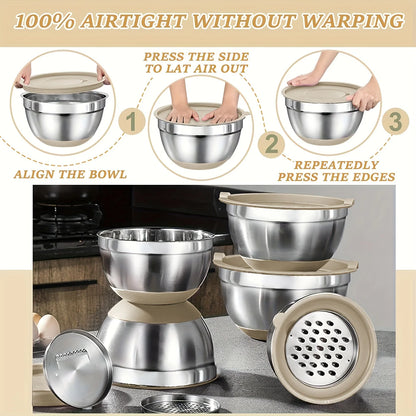 Mixing Bowls With Airtight Lids And Grater Attachments