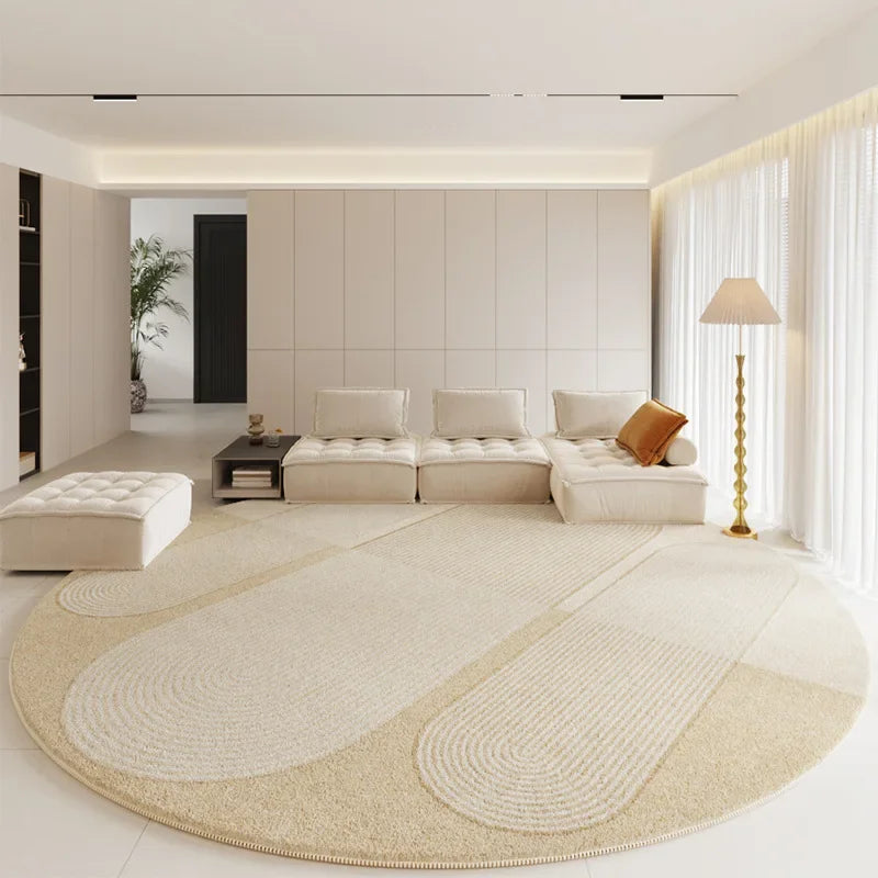 Modern Rugs for Bedroom Fluffy Soft Lounge Rug Thick Cloakroom Round Floor Mat Cream Living Room Decoration Anti-slip Carpet