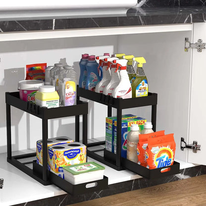 Under Sink Pull Out Storage Rack Double Tier Shelving Unit