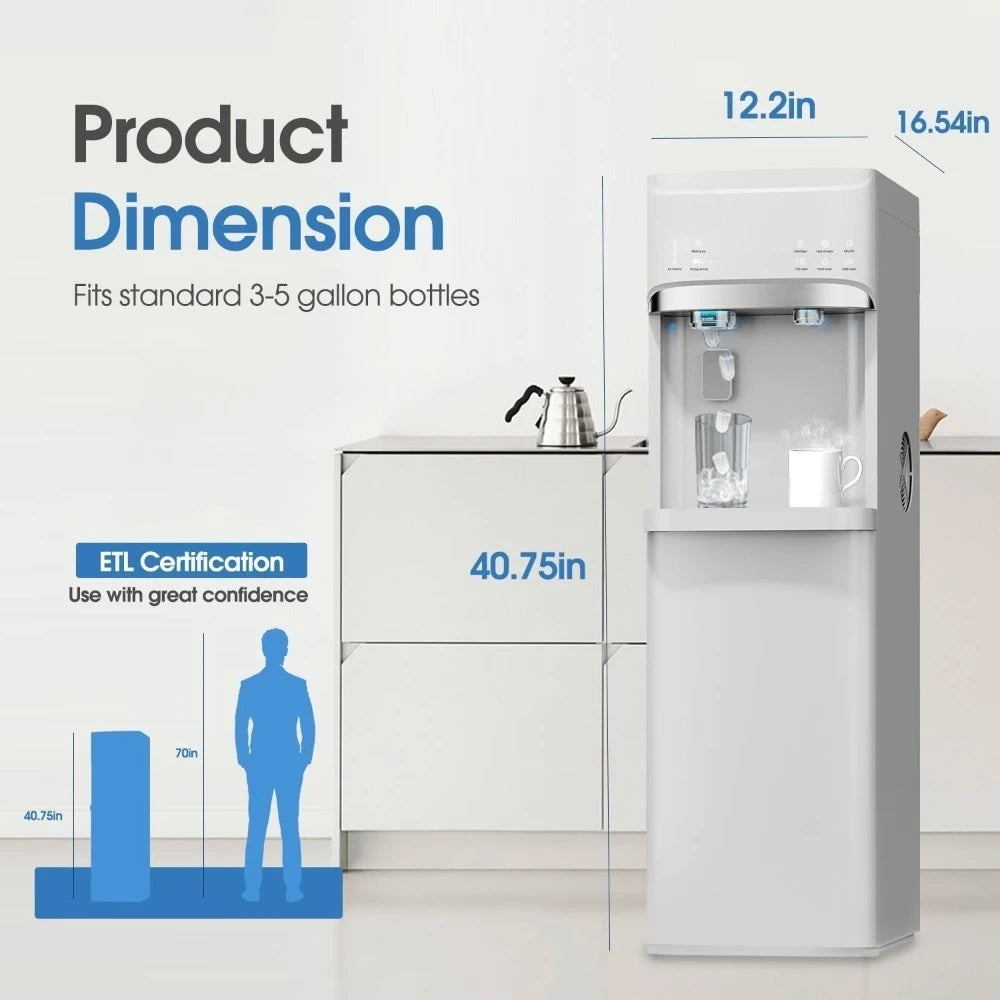 JIAOYING 3in1 Water Cooler Dispenser Ice Maker Hot Cold