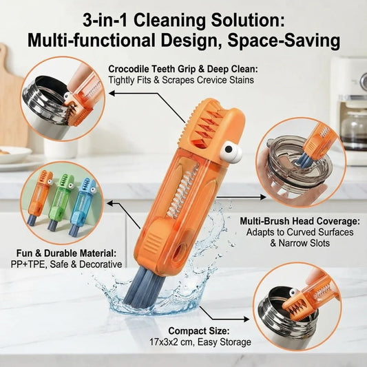 Cartoon Crocodile 3-In-1 Cup Cleaning Brush Nylon Bristles