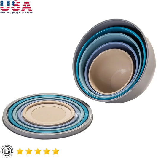 Nonslip Nesting Plastic Mixing Bowls Set With Lids