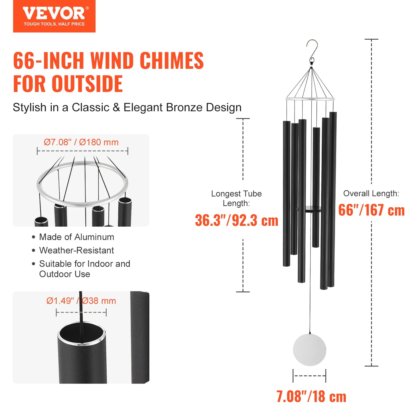 Wind Chimes for Outside Deep Tone Unique Outdoor Decor Patio Porch Garden
