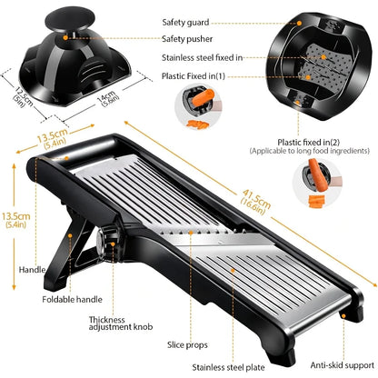 Stainless Steel Mandoline Slicer With Five Blades And Safety Holder