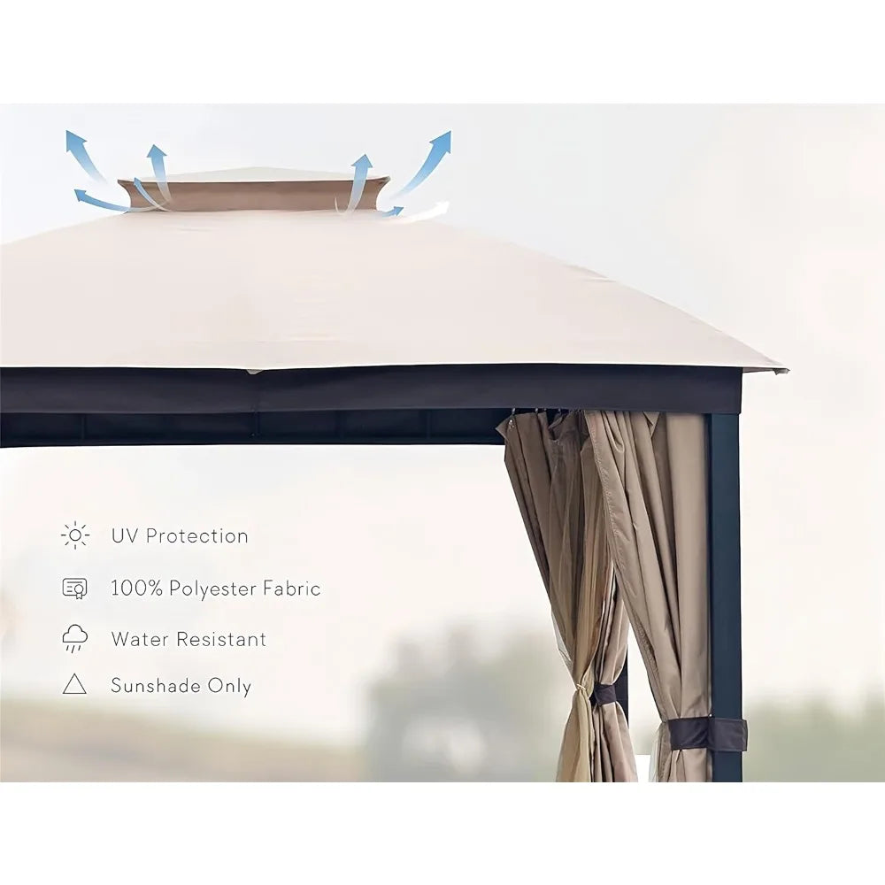 Outdoor Patio Gazebo 10x10, Heavy Duty Gazebos, Soft Top Gazebo with Square Metal Frame, Double Roof Canopy, Mosquito Nets & Pri
