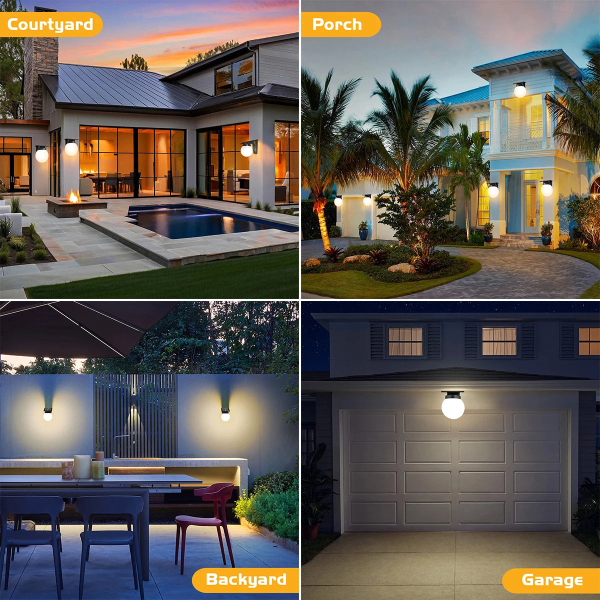 Solar Wall Lights Outdoor Adjustable Brightness Color IP65 Waterproof Solar Bulb Light for Garden Yard Gate and Pathway Lighting