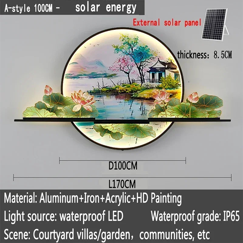 UFULA Solar Outdoor Mural Lamp 1 Meter Diameter Circular Landscape Waterproof Mural  Villa Courtyard Garden Decoration Painting