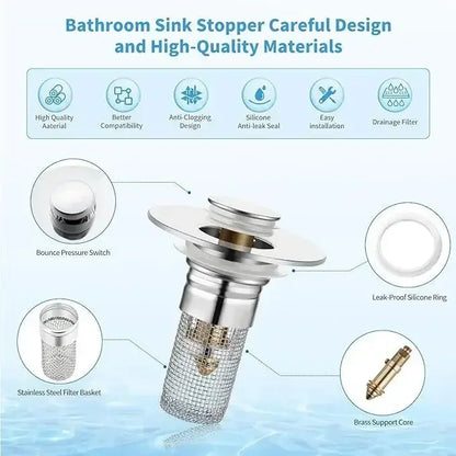 Two Pack Sink Drain Strainers With Pop Up Stopper Basket