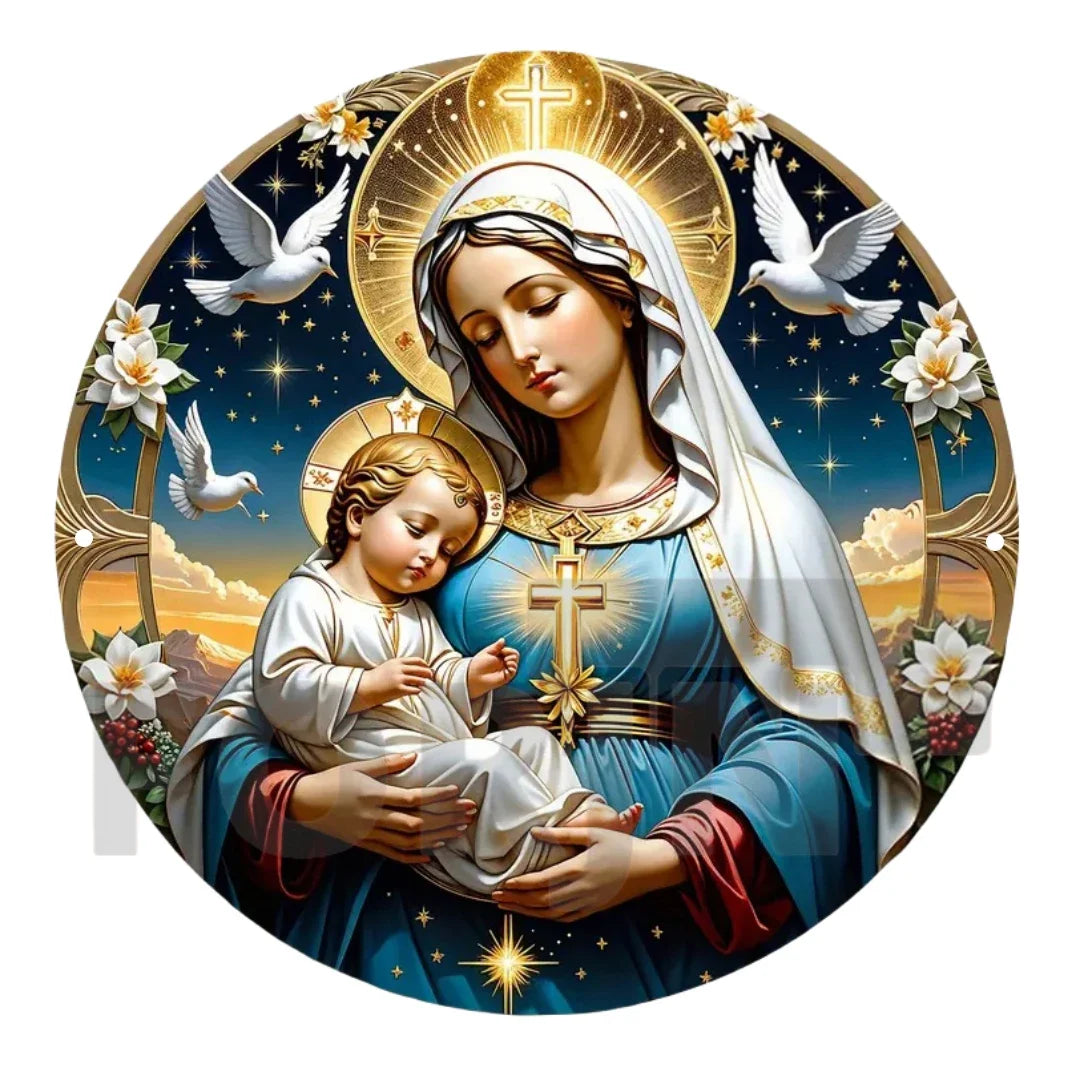 2D "Nativity" Christmas Themed Art Wreath Round Metal Sign,Home,room,Cafe, Farmhouse Office Wall Decor,Jesus Enthusiasts's Gift