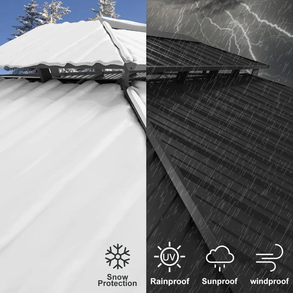 Outdoor Metal Pavilion with Galvanized Steel and Aluminum Frame, Double Roof Canopy and Netting