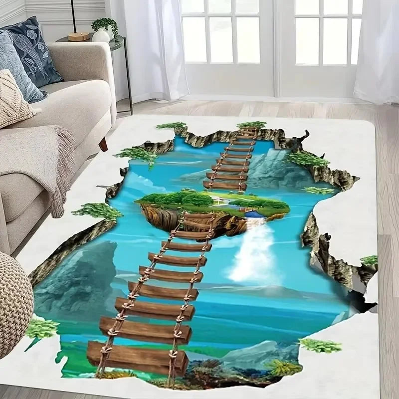 3D Desert Crack Water Fire Design Rug Non-Slip Machine Washable Carpet Fashion Bedroom Living Room Beach Style Floor Mat