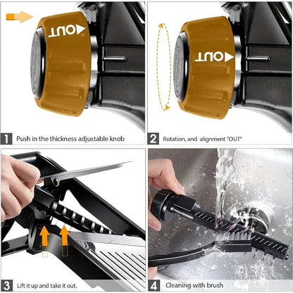 Stainless Steel Mandoline Slicer With Five Blades And Safety Holder