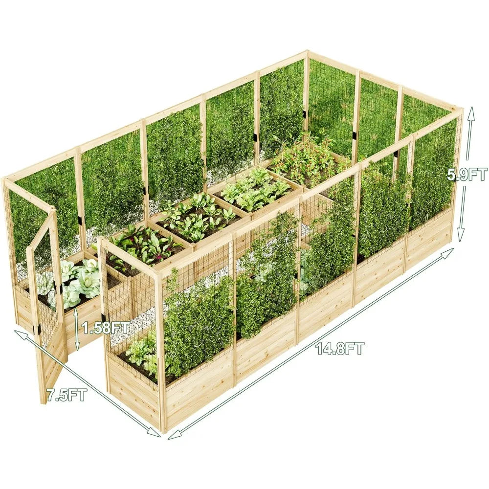 U Shaped Raised Garden Bed With Deer Proof Fence Outdoor