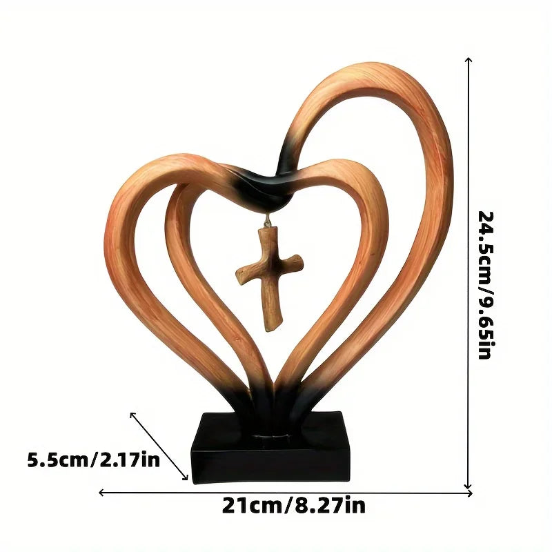 Hearts Cross Sculpture Love And Faith Decor Modern Minimalist Religious Tabletop Accent For Home Or Office Desk Decoration Gifts
