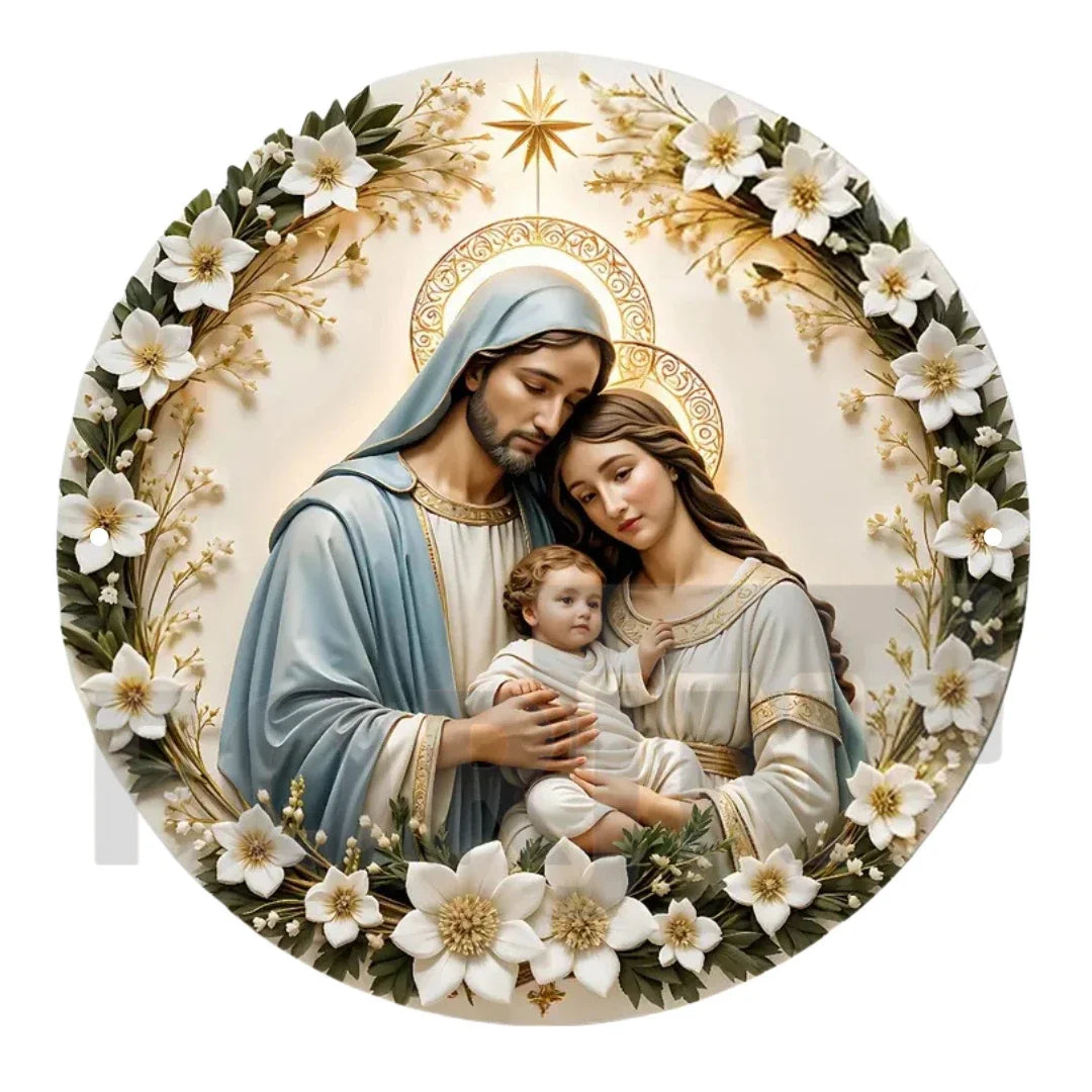 2D "Nativity" Christmas Themed Art Wreath Round Metal Sign,Home,room,Cafe, Farmhouse Office Wall Decor,Jesus Enthusiasts's Gift