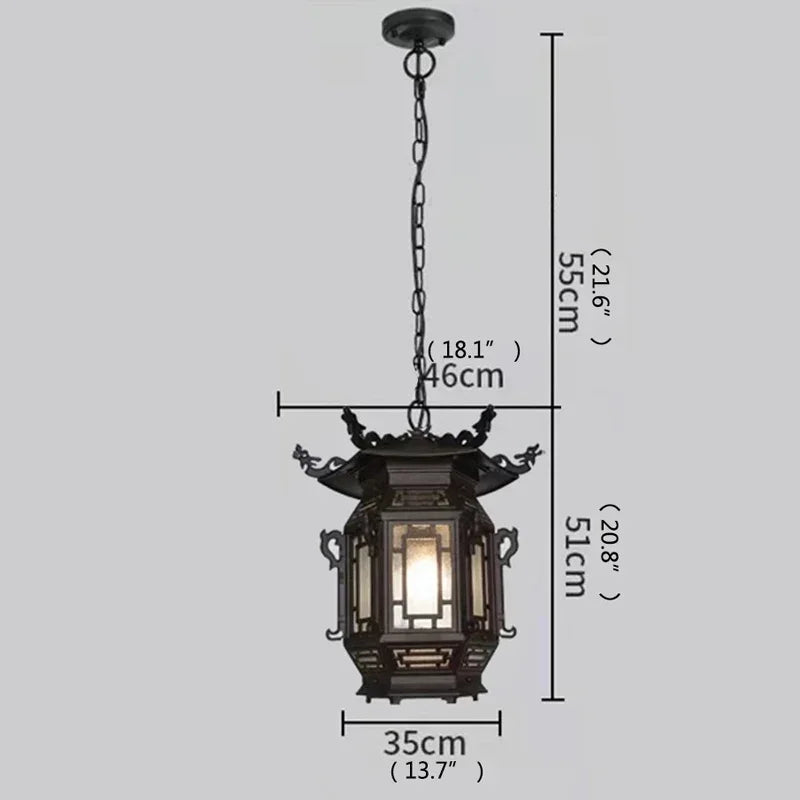 ANITA Chinese Lantern Pendant Lamps Outdoor Waterproof LED Black Retro Chandelier for Home Hotel Corridor Decor Electricity