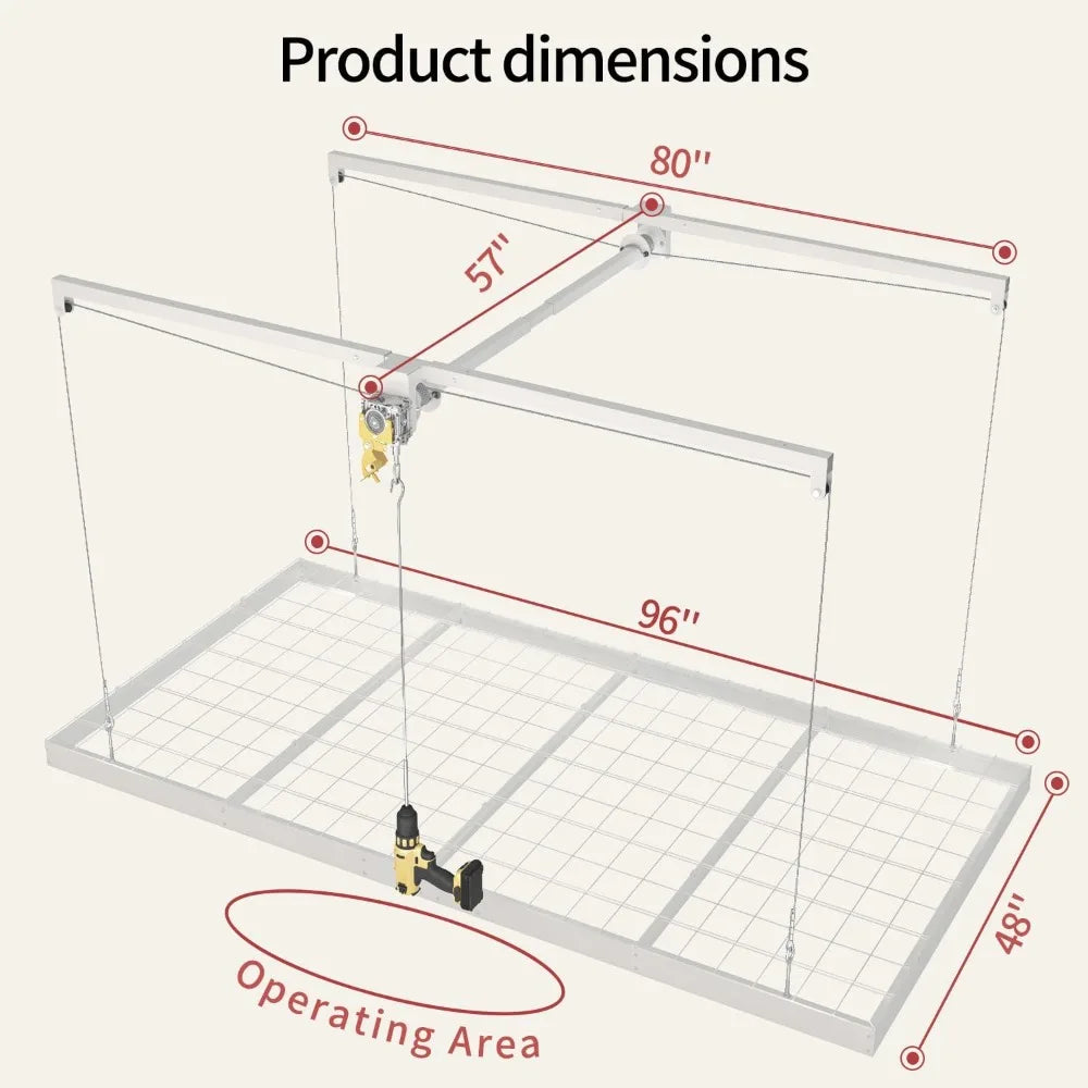 Overhead Garage Storage Rack With Safety Lock Ceiling Lift System