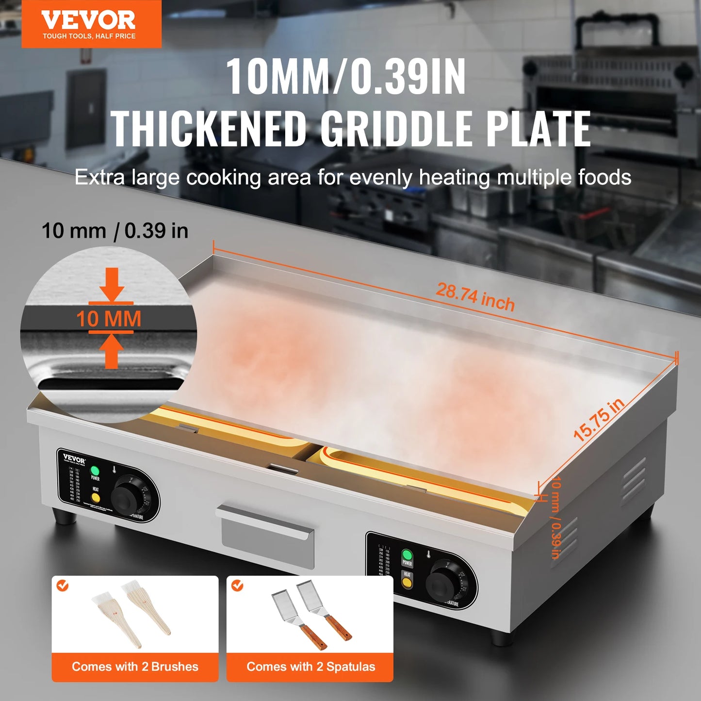 Commercial Electric Countertop Griddle 2800W With Adjustable Temperature