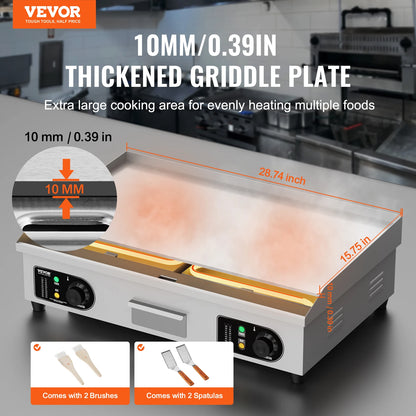 Commercial Electric Countertop Griddle 2800W With Adjustable Temperature