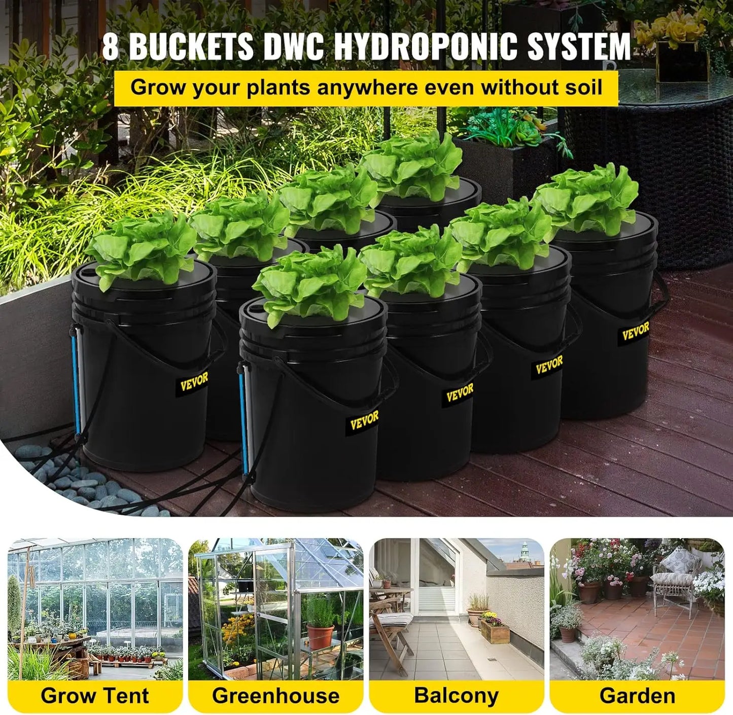 XMSJ DWC Hydroponic System Eight Buckets Kit With Pump