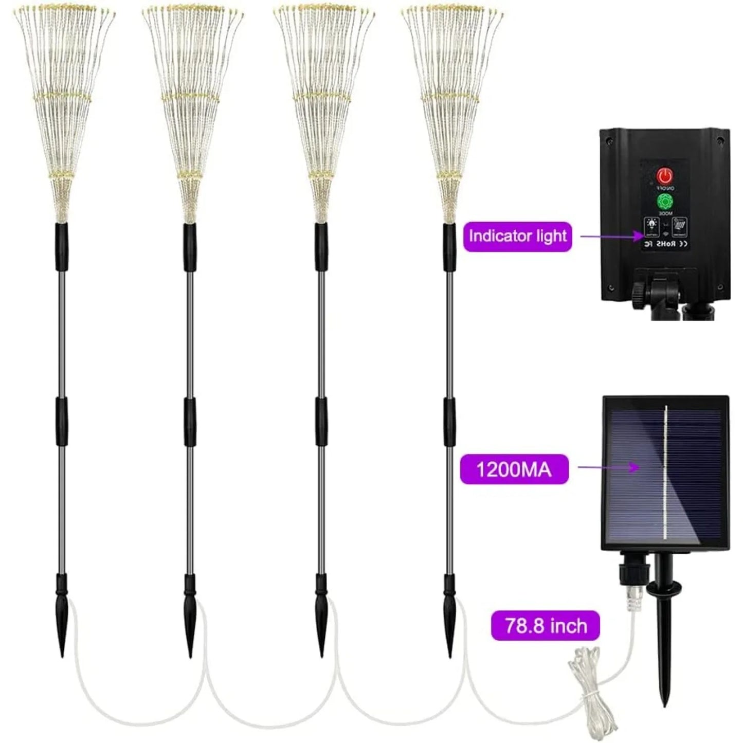 Hign-concerned Solar Firework String Lights 8 Modes Remote