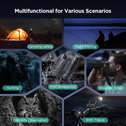 Night Vision Binoculars 8X Digital Zoom With 1000ft HD IR Illuminator 4K Video