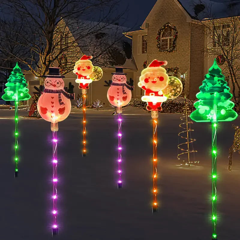 6PCS Solar Powered Christmas Stake Lights Solar Christmas Decor LED Lights Outdoor Waterproof Garden Walkway Holiday 870