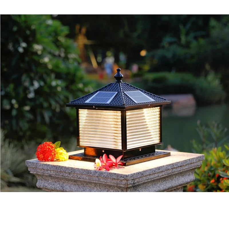 Hongcui Solar Post Lamp LED Outdoor Creative Striped Glass Simple Pillar Light Waterproof IP65 for Home Villa Courtyard