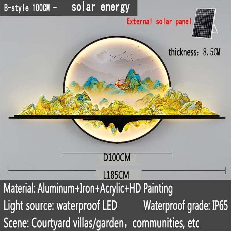 UFULA Solar Outdoor Mural Lamp 1 Meter Diameter Circular Landscape Waterproof Mural  Villa Courtyard Garden Decoration Painting
