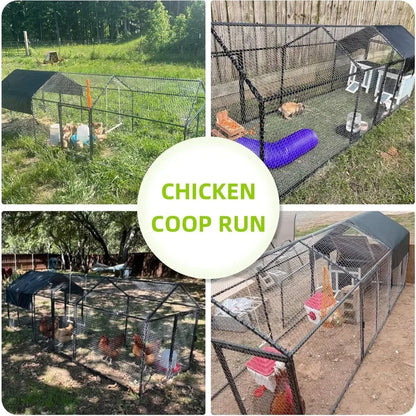 Garden Furniture  Large Metal Chicken Coop Chicken Run with Cover for 10-12 Chickens 120"×40"×40" 、Cage Hen House Outdoor