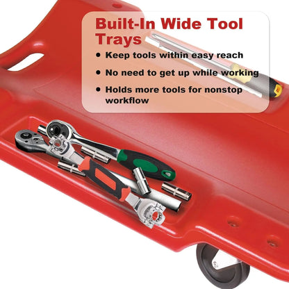 Mechanic Creeper with Padded Headrest and Dual Tool Trays