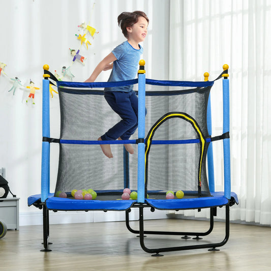 Qaba Trampoline For Kids With Safety Enclosure Ball Pit