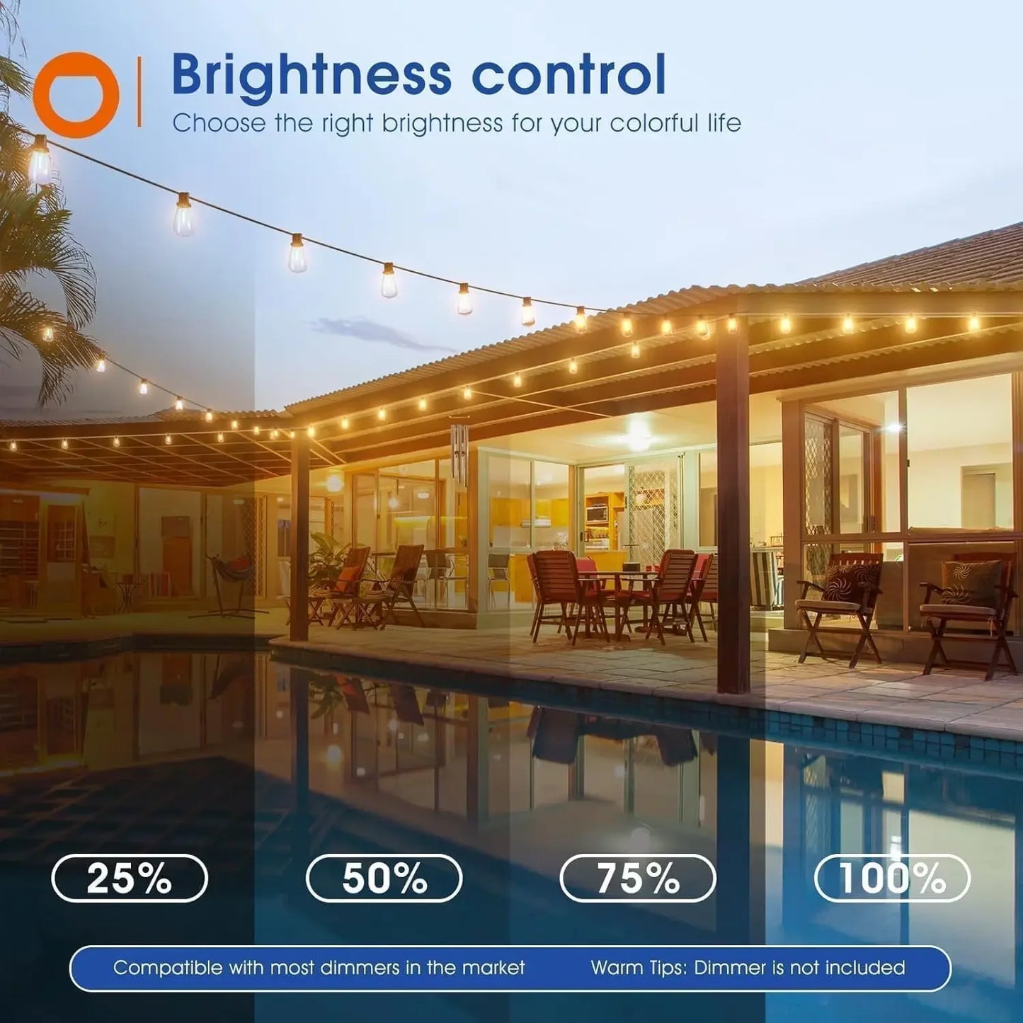 MIMIRGB LED Outdoor Patio String Lights Waterproof Dimmable